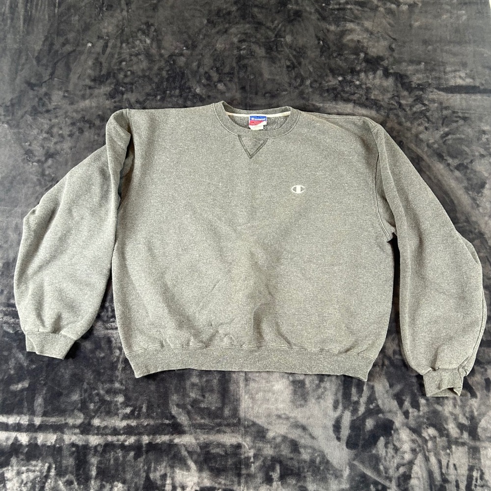 Champion Sweatshirt Mens Large Grey Crewneck Embroidered Logo Pullover